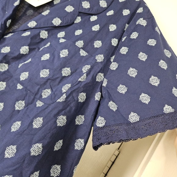 Charter Club Blue 100% Cotton Sleep Shirt Button Front Navy Lace Top New Tag XL - Picture 6 of 9